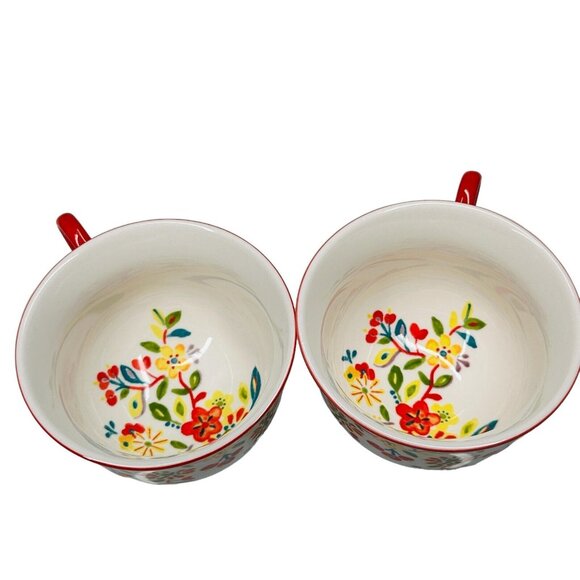 ANTHROPOLOGIE Cadiz Coffee Tea Cup Mug Painted Floral Design 3D Flower Red Set - Picture 9 of 16